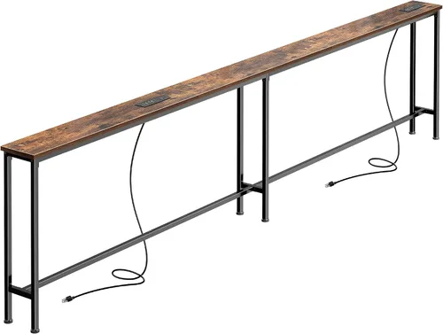 Vista 26 de SUPERJARE - Mesa de sofá de 79 pulgadas con 2 tomas de corriente y puertos USB-C, mesa consola estrecha de 5.9 pulgadas con almacenamiento, mesa