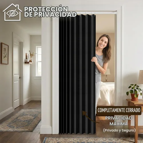 Vista 3 de AJAZZ Cortina de puerta magnética 100% opaca de acordeón para armario, cortina invisible para puerta interior de dormitorio, sala de estar, pasillo