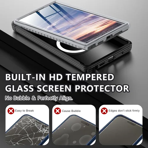 Vista 4 de Hekodonk Funda para Samsung Galaxy S24 Ultra, compatible con MagSafe, protector de pantalla integrado y 2 protectores de lente de cámara, funda Azul
