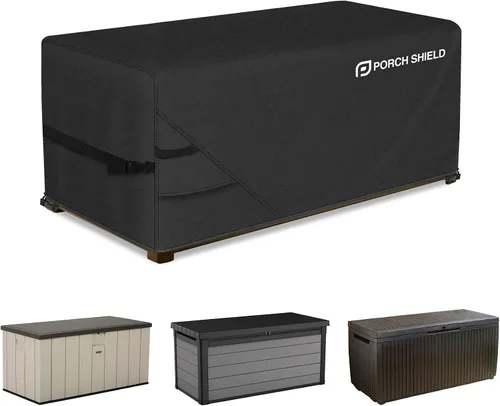 Vista 7 de Porch Shield - Caja de almacenamiento para cubierta de terraza - Cubierta impermeable al aire libre 600D para caja de 73 galones, resistente a
