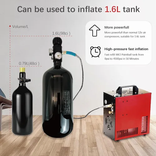Vista 3 de Thunder - Compresor de aire PCP de 4500 psi, recarga de hasta 1.6 L, llenado rápido para pistolas de aire o tanque de paintball, apagado automático