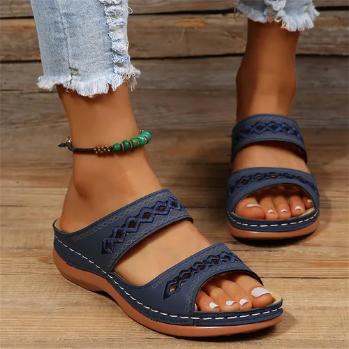Vista 145 de Ladmiple Sandalias ortopédicas florales de moda 2023 con soporte de arco, zapatillas romanas casuales con puntera abierta