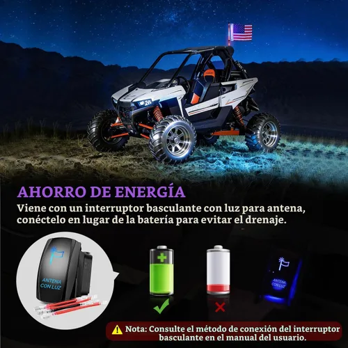 Vista 4 de Nilight Luz LED para látigo, 1 antena COB RGB de 2 pies con base de resorte, aplicación Bluetooth y control remoto, patrones de persecución