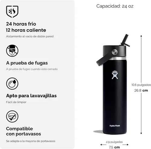 Vista 6 de Hydro Flask Botella de agua – Acero inoxidable aislado – Tapa flexible con popote de boca ancha, antiderrames, a prueba de fugas y recargable