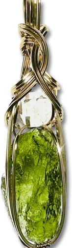 Vista 17 de Moldavite Crystal Necklace Pendant with Herkimer Diamond 0.03 oz de acero plateado