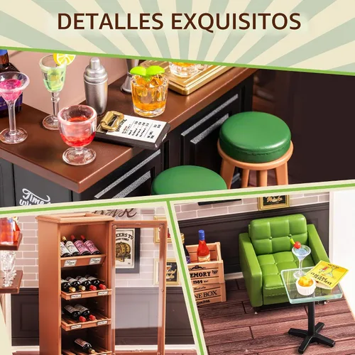 Vista 3 de ROBOTIME Kit de casa en miniatura de bricolaje con plástico, juego de juguete de construcción de casa con LED, kit de fabricación de tienda