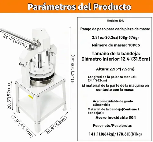 Vista 2 de INTSUPERMAI Cortador divisor manual de masa de 3.81 oz-20.3 onzas, 10 piezas, equipo comercial de panadería resistente para pan, pizza, brioche