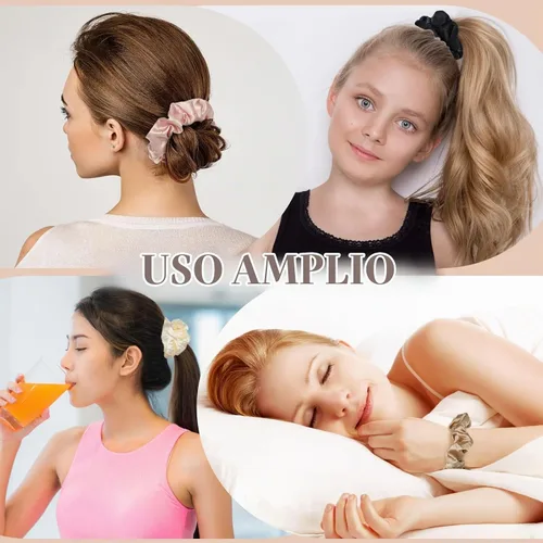 Vista 6 de XunYee - 24 coleteros de satén para mujer a granel, 3.94 pulgadas, colores clásicos Satin Silk Hair Ties and Band Scrunchies, Fashion Big Ponytail