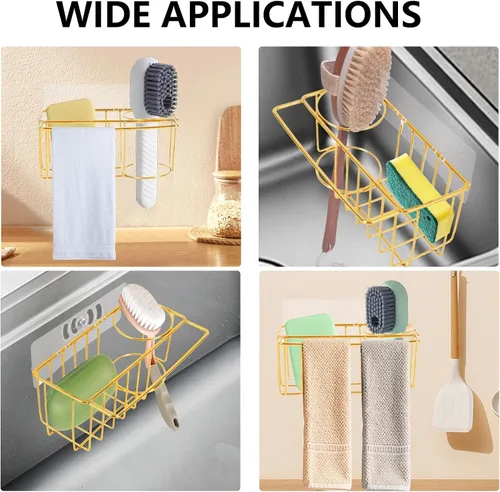 Vista 7 de Organizador adhesivo 3 en 1 para fregadero de cocina, esponja de acero inoxidable y soporte para cepillo para fregadero de cocina, adecuado