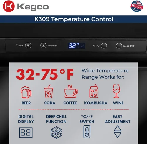 Vista 5 de Kegco K309X-1 Dispensador de barriles, 1 grifo, acero inoxidable negro