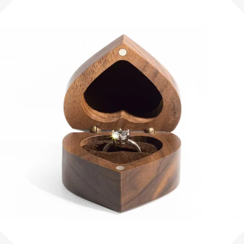 Vista 2 de Caja de anillo de madera de nogal en forma de corazón, organizador de pecho de joyería, aretes, moneda, caja de presentación de madera, caja