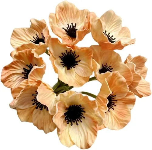 Vista 13 de Rikyo 10 ramos de flores artificiales de 11 pulgadas, flores de amapola, anémona sintética de poliuretano, flores silvestres falsas para mesa