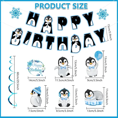 Vista 7 de Cartel de feliz cumpleaños de pingüino, decoraciones de fiesta, suministros de baby shower, recuerdos de fiesta para niños, adolescentes, regalos