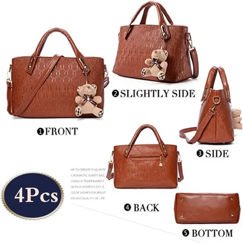 Vista 26 de FiveloveTwo. Bolso de mano para mujer, 4 piezas, con asa superior, bolsa de hombro, soporte para tarjetas