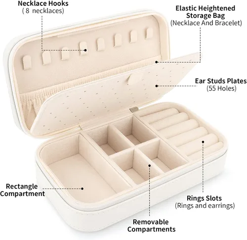 Vista 2 de DesignSter Joyero de viaje, estuche portátil de piel sintética, pequeñas cajas de joyería para regalos, organizador de joyas de viaje para mujeres