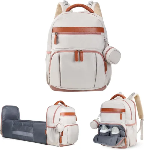 Vista 9 de Bolsa de pañales para bebé con cambiador, mochila impermeable para madres y papás, cambiador de pañales portátil, bolsas de pañales de gran