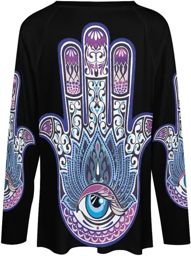 Vista 5 de Tribal Fátima Hand - Camisas de manga larga con cuello en V para mujer, blusas holgadas