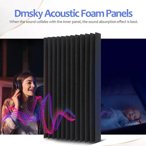 Vista 5 de Paquete de 80 paneles de espuma acústica, paneles de espuma a prueba de sonido de 1 x 12 x 12 pulgadas, paneles de absorción de sonido de alta