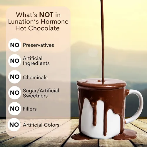 Vista 5 de Lunation Hormona Chocolate caliente Cacao orgánico en polvo y adaptógenos de apoyo Ingredientes de sincronización de ciclo femenino Setas