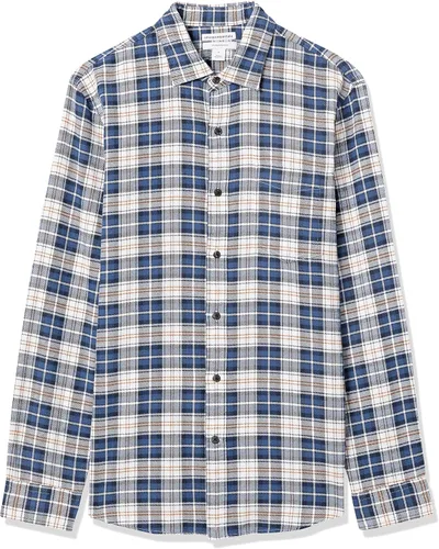 Vista 48 de Amazon Essentials Camisas de franela de manga larga para hombre, corte ajustado, a cuadros con botones