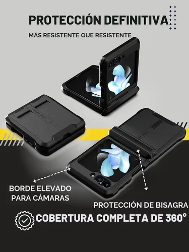 Vista 4 de CaseBorne V - Funda compatible con Samsung Galaxy Z Flip 5, funda protectora resistente con bisagra semiautomática y protector de pantalla de vidrio