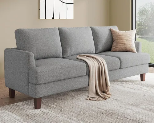 Vista 6 de Busaurus Sofá de 3 plazas con asientos profundos, sofá tapizado moderno de mediados de siglo de 89 pulgadas con reposabrazos, cómodos sofás para Gris