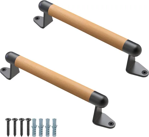 Vista 11 de SELEWARE Manija de madera para puertas correderas, 2 unidades, 9 pulgadas Soportes de plástico negro (paquete de 2)