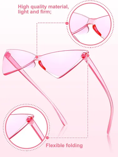 Vista 5 de Geyoga 12 lentes de sol triangulares rosados sin montura transparentes de caramelo, lentes de sol retro de discoteca para mujeres y hombres