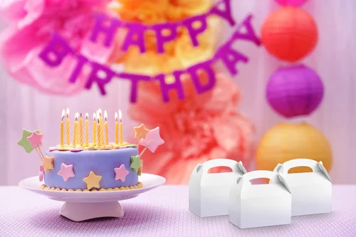 Vista 5 de ValBox Paquete de 30 cajas de regalo de papel blanco a dos aguas, caja de regalo para fiestas de cumpleaños de niños, boda, baby shower, 6.2 x 3.5 x