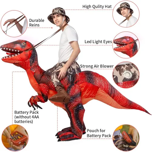 Vista 3 de GOOSH Inflatable Dinosaur Costume for Adult Halloween Costume Women Man Funny Blow up Costume for Halloween Party Cosplay