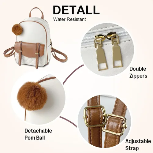 Vista 2 de ZGWJ Linda mochila de cuero para mujer, bolso de cuero a la moda, con lazo, mochila pequeña de viaje, bolsas de hombro, Beige-Marrón, Lindo
