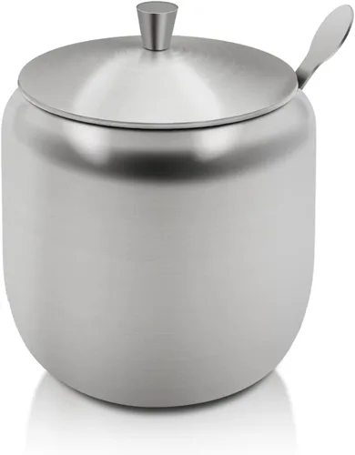 Vista 3 de Tarro de Azúcar de Acero Inoxidable de 300ml con Tapa y Cuchara 10 OZ Tarro de Condimentos para Café, Recipiente de Especias con Tapa y Cuchara
