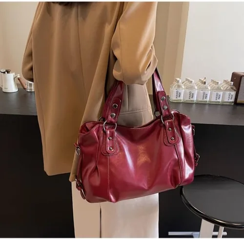 Vista 2 de Bolso de hombro espacioso de lujo femenino sólido clásico Crossbody estilo de gran capacidad suave PU bolso de mano otoño moda casual bolsos