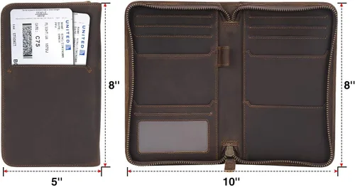 Vista 6 de Polare - Funda para pasaporte de cuero de grano completo para hombre, con bloqueo RFID, cartera de viaje con capacidad para 4 pasaportes, Marrón