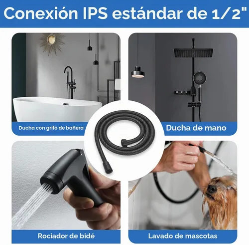 Vista 8 de RUMOSE Manguera de ducha de 59 pulgadas, manguera de extensión de cabezal de ducha de repuesto extra larga de acero inoxidable, accesorio de tubo
