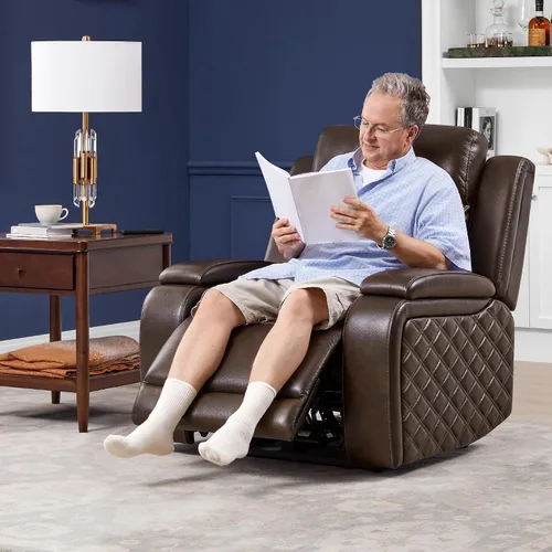 Vista 2 de Watson & Whitely Sillas reclinables eléctricas de cuero genuino para adultos, reclinables de gravedad cero con reposacabezas eléctrico