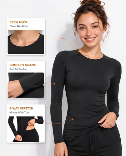 Vista 3 de Paquete de 4 camisetas de compresión para mujer, de manga larga, para Manga larga-2 negro+2 blanco