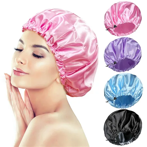 Vista 16 de Gorros de ducha para mujer, extra grande, ajustable, impermeable, reutilizable, gorro de ducha para mujeres y niñas, cabello largo y grueso, gorros