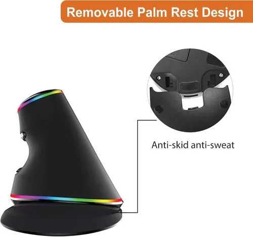 Vista 5 de J-Tech Digital Ratón ergonómico con cable mouse vertical RGB para juegos con 5 ajustes de DPI ajustables de hasta 4000 DPI mouse de computadora
