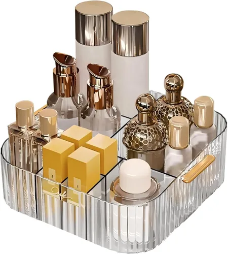 Vista 8 de DASITON Organizador de maquillaje acrílico, soporte para brochas de maquillaje con 9 ranuras, almacenamiento de maquillaje con asa, organizador