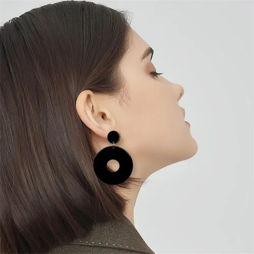 Vista 4 de Juego de 10 pares de aretes colgantes de círculos redondos huecos de neón de los años 80 y 90 de neón ligeros y bohemios grandes de acrílico huecos