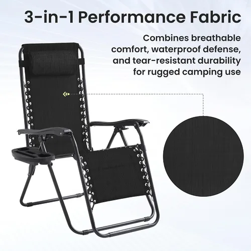 Vista 8 de Zero Gravity - Juego de 2 sillas reclinables plegables de gran tamaño, acolchadas antigravedad con almohada ajustable y portavasos para campamento