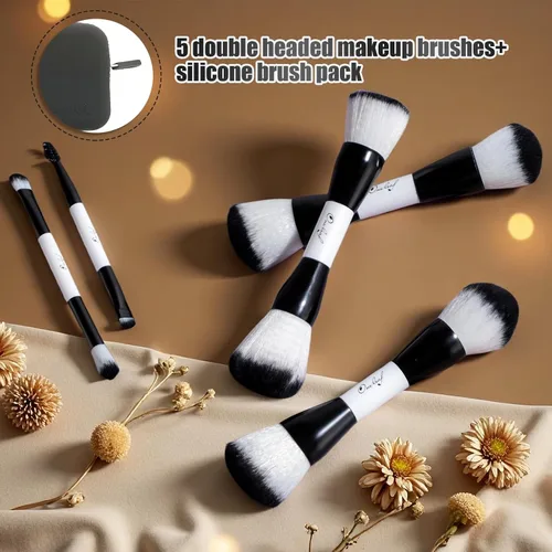 Vista 6 de Oneleaf Juego de brochas de maquillaje - Pinceles de doble punta para maquilladores profesionales