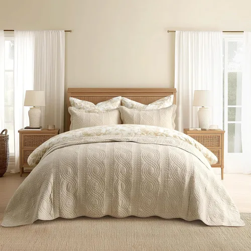 Vista 22 de EVERGRACE HOME - Juego de edredón de cachemira 100% algodón, tamaño King Lino Paisley Beige