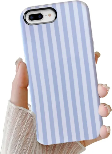 Vista 8 de Compatible con iPhone SE /8/7, diseño de patrón estético a rayas, resistente a los arañazos, funda protectora híbrida de 2 capas a prueba de golpes