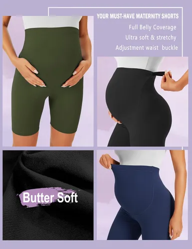 Vista 4 de BONVIGOR Pantalones cortos de maternidad sobre el vientre, para entrenamiento, yoga, atlético, embarazo, pantalones cortos de descanso
