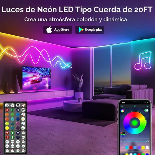 Vista 2 de AILBTON Luces LED de neón de 20 pies con control remoto por aplicación, IP65, impermeable, flexible, tira de luces de neón de 24 V RGB