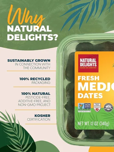 Vista 5 de Natural Delights Dátiles Medjool - Dátiles Medjool Jumbo Orgánicos Certificados por USDA Sin Hueso, Verificados Sin OMG, Buena Fuente de Fibra