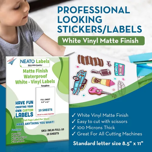 Vista 5 de Calcomanías de vinilo mate imprimibles personalizadas (8.5 x 11 pulgadas), impermeables, resistentes al desgarro, para impresoras de inyección