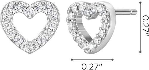Vista 6 de SWEETV Aretes de plata de ley 925 para mujer, hipoalergénicos con corazón y flores, aretes de circonita cúbica para mujer, boda, fiesta, diario
